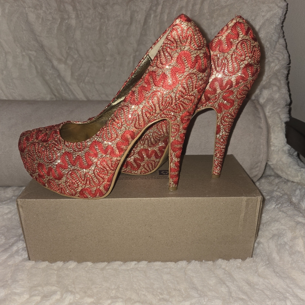 Elegant Red Lacey Women's Heels SZ10(41)